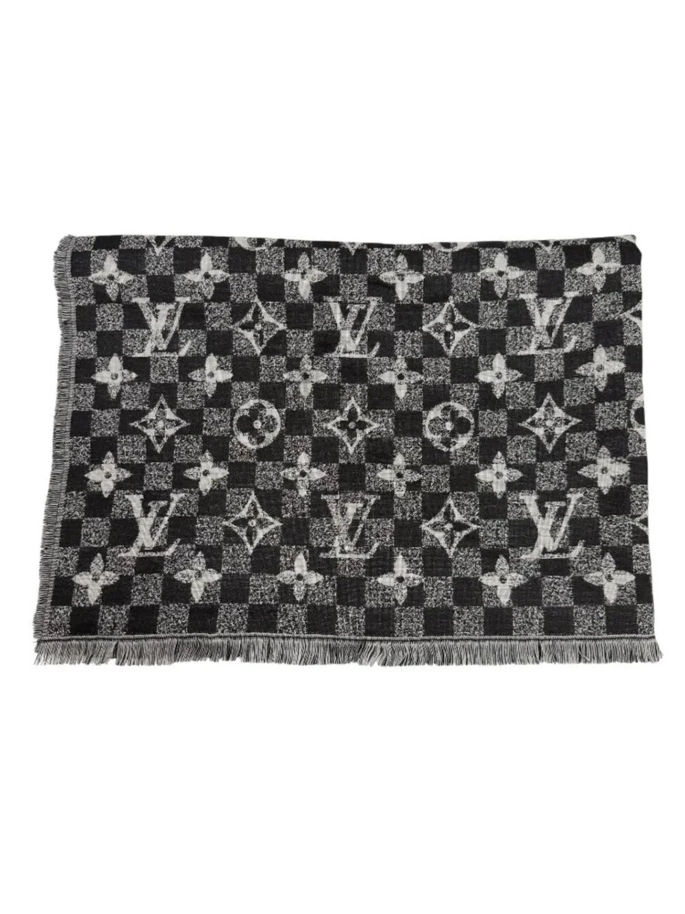 Louis Vuitton Etole Damier Gradient Wool Silk Shawl Black Gray Scarf